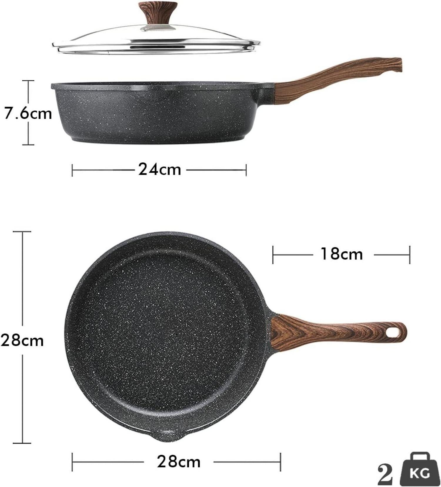 Antihaft Pfanne 28cm mit Deckel und Granitbeschichtung, Induktion Geeignet