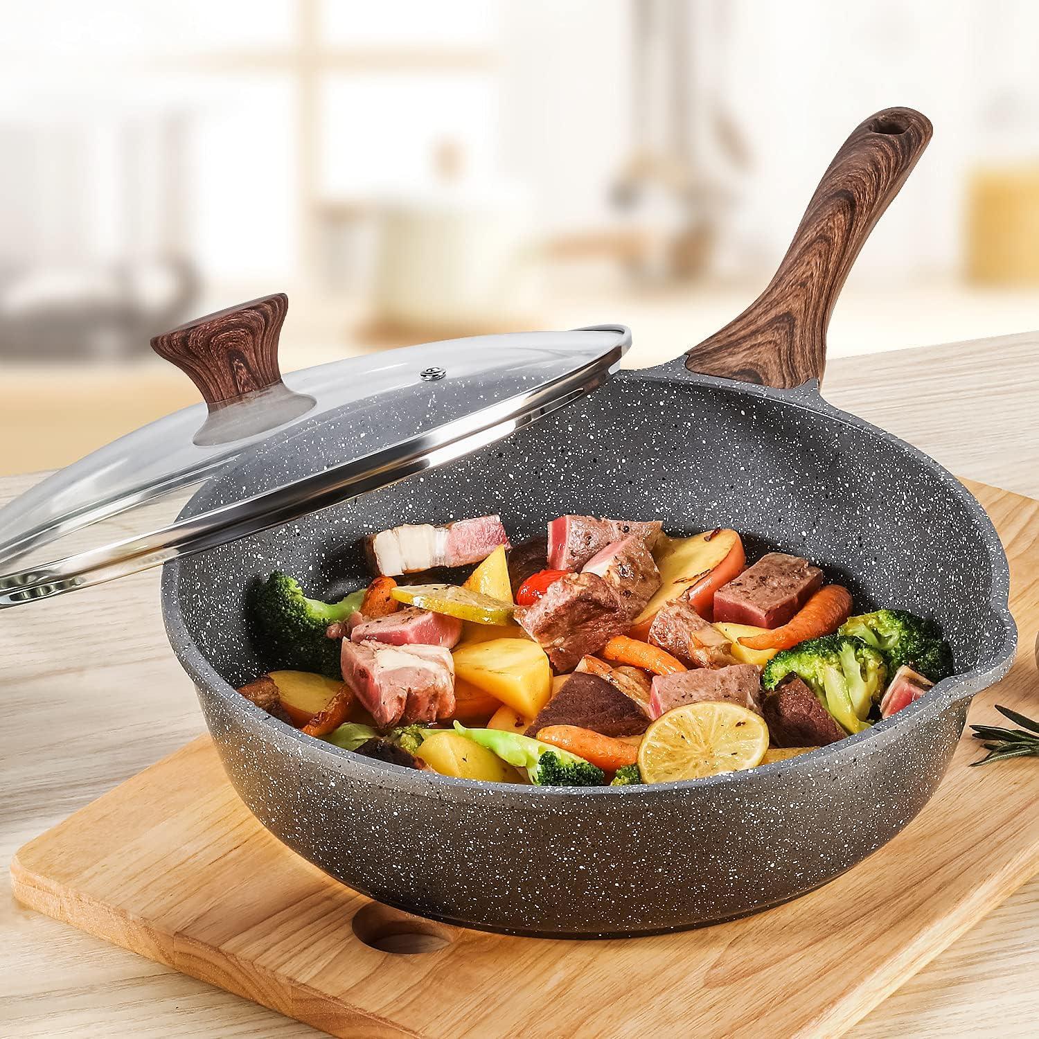 Antihaft Pfanne 28cm mit Deckel, Granitbeschichtung, Induktion geeignet