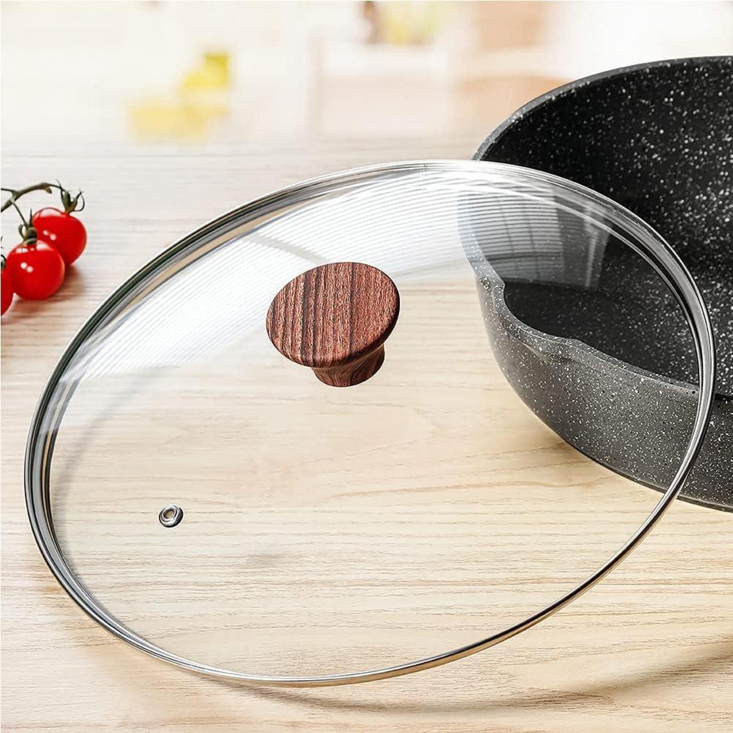 Antihaft Pfanne 28cm mit Deckel und Granitbeschichtung, Induktion Geeignet