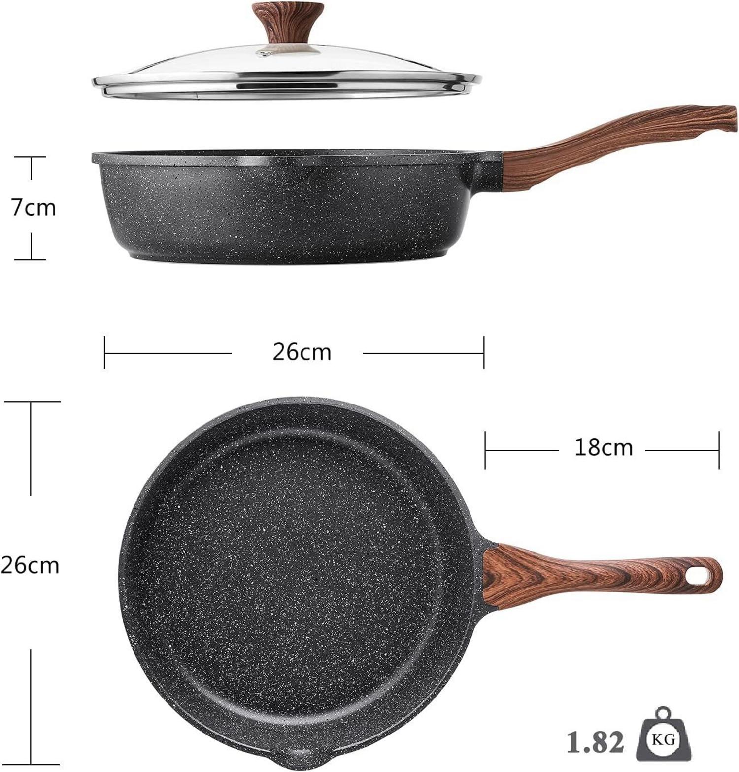 Antihaft Pfanne 26cm mit Deckel, Granitbeschichtung, Induktion geeignet