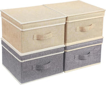 Faltbare Aufbewahrungsboxen mit Deckel und Griff, Set in Beige+Grau