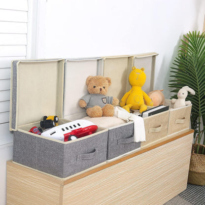 Faltbare Aufbewahrungsboxen mit Deckel und Griff, Set in Beige+Grau