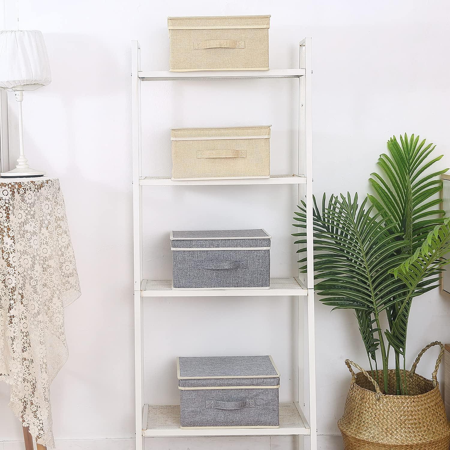 BrilliantJo Faltbare Aufbewahrungsboxen mit Deckel und Griff, Set in Grau und Beige 33,5x31,75x17,5 cm