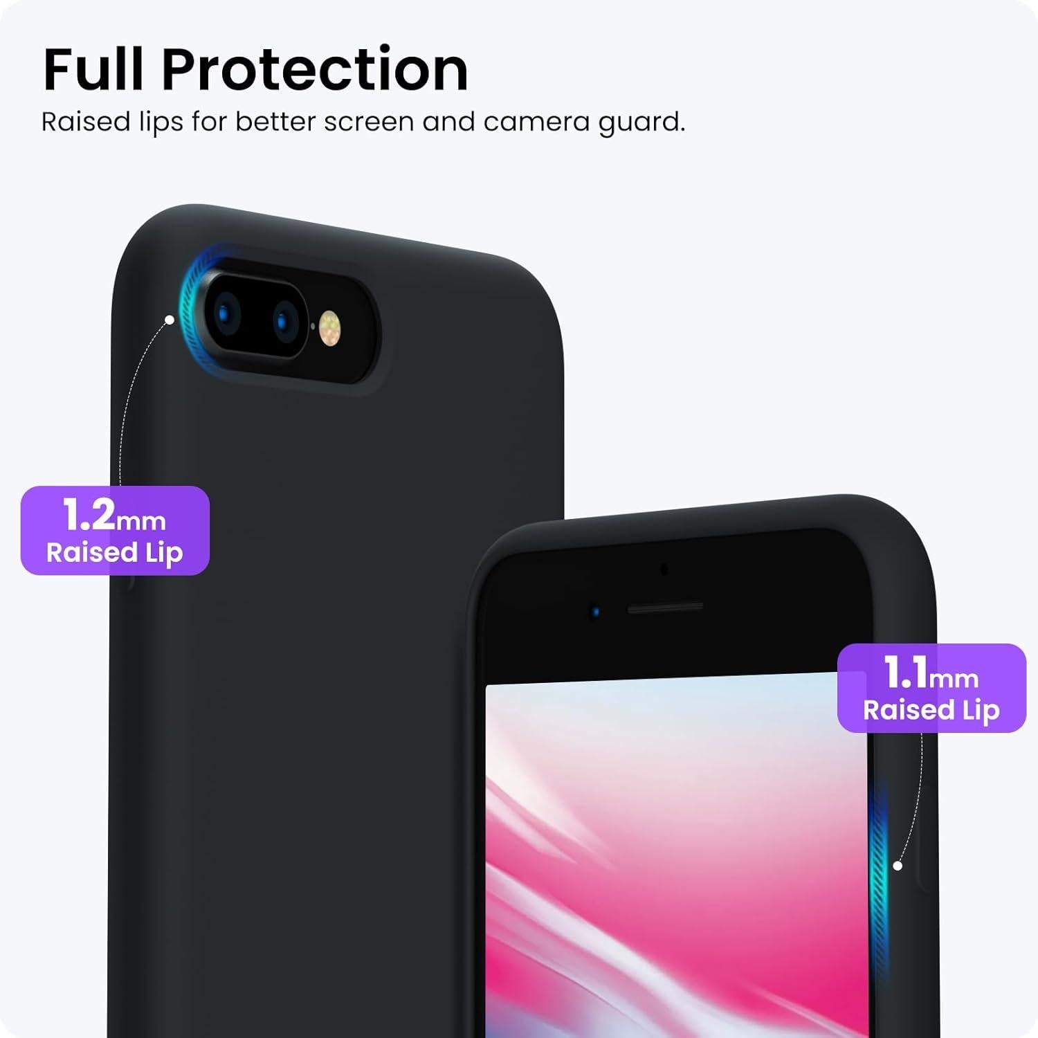 ORNARTO iPhone 8 Plus/iPhone 7 Plus Silikon Case - Ultra Dünn, Voller Schutz, Flüssig Silikon Handyhülle - Mitternachts Schwarz