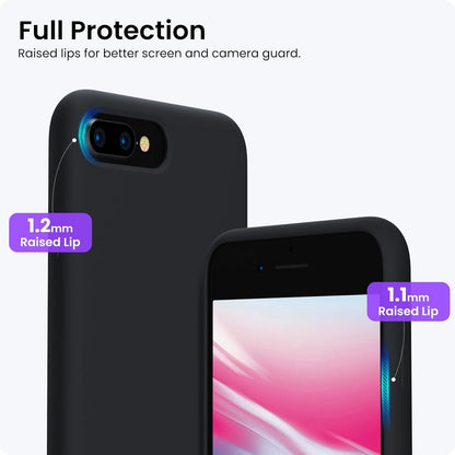 ORNARTO iPhone 8 Plus/iPhone 7 Plus Silikon Case - Ultra Dünn, Voller Schutz, Flüssig Silikon Handyhülle - Mitternachts Schwarz