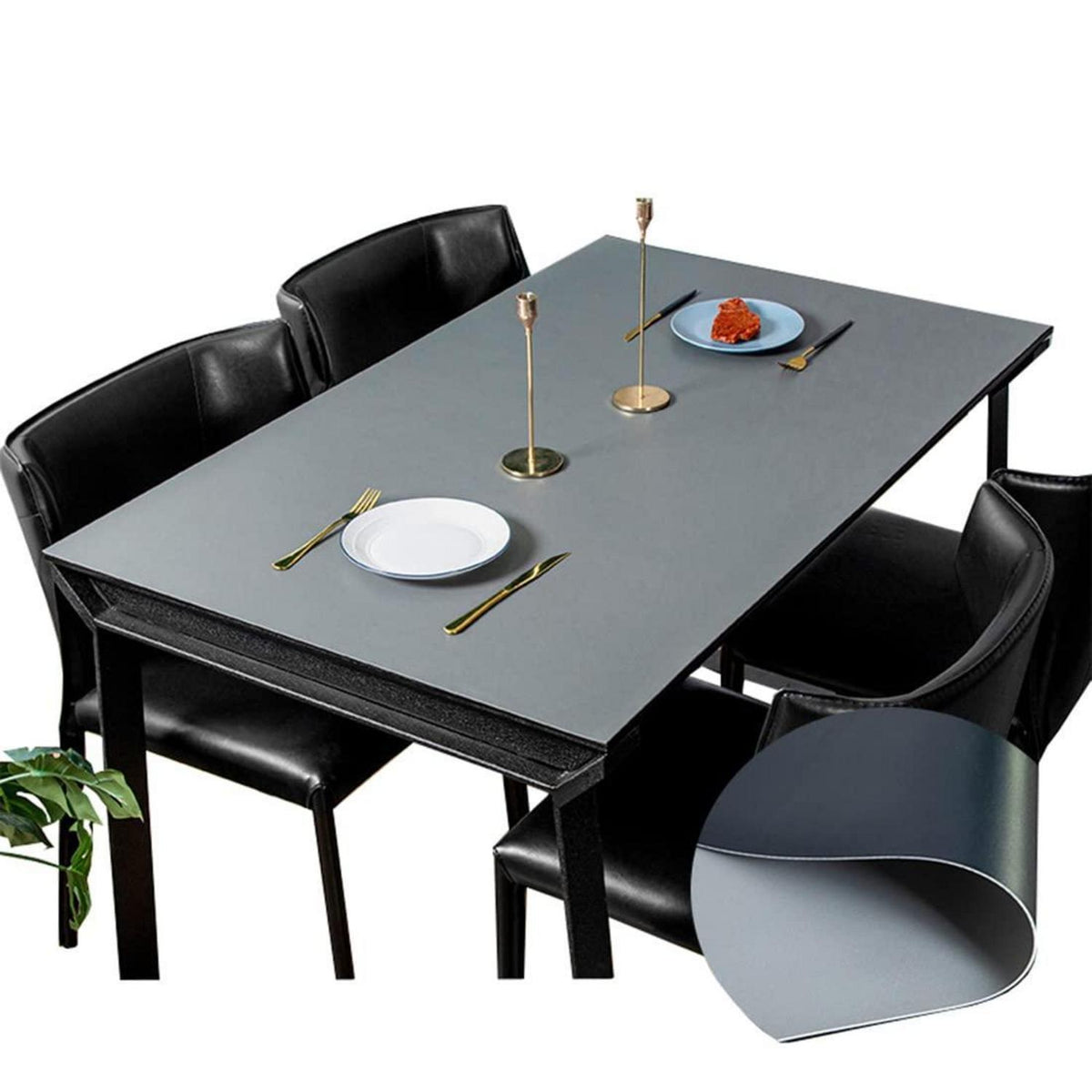 PU Tischdecke wasserdicht 90x180cm Schwarz Grau