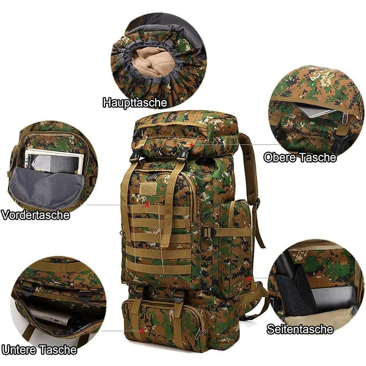 60-80L Wanderrucksack Jungle Camouflage | Wasserdicht | Herren & Damen