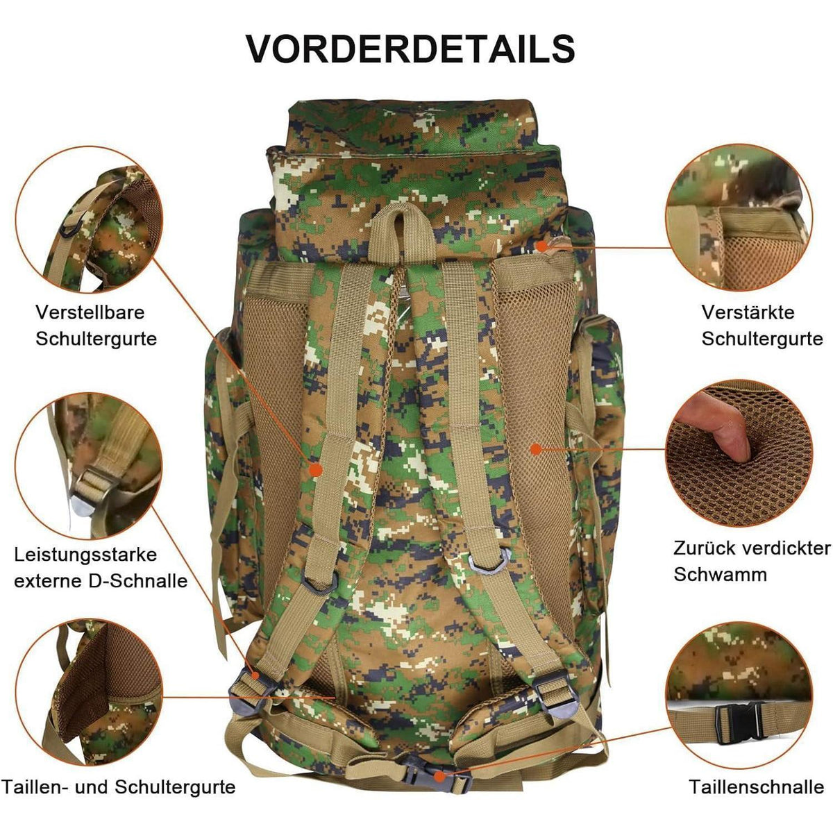 60-80L Wanderrucksack Jungle Camouflage | Wasserdicht | Herren & Damen