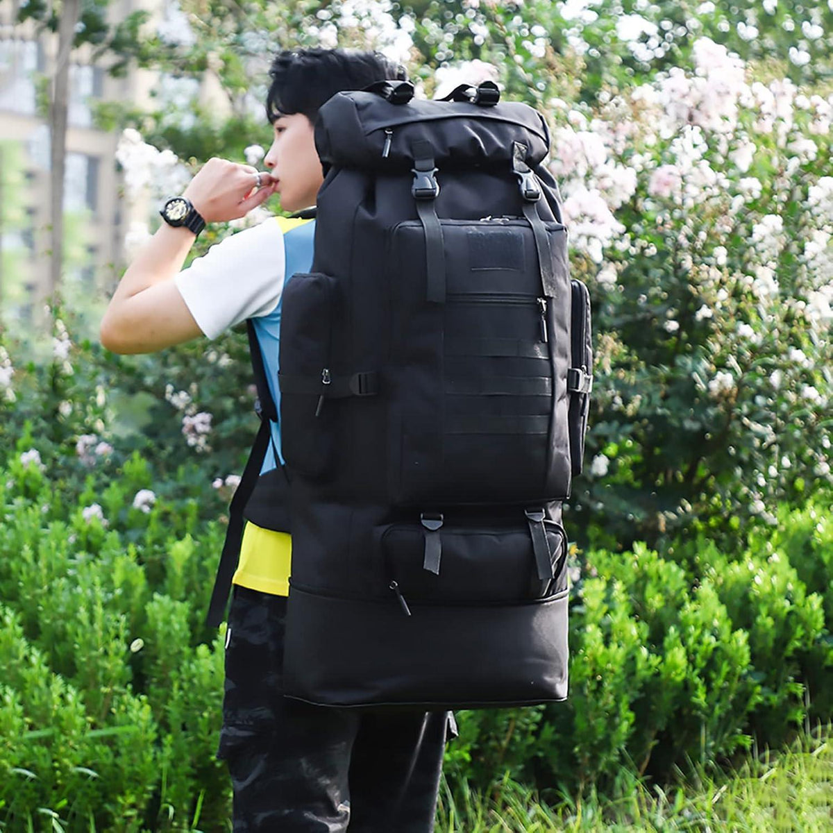 100L Trekkingrucksack Herren Wasserdicht Molle Taktisch Schwarz