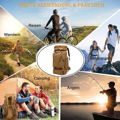 Großer Wanderrucksack 60-80L wasserdicht für Herren & Damen Khaki