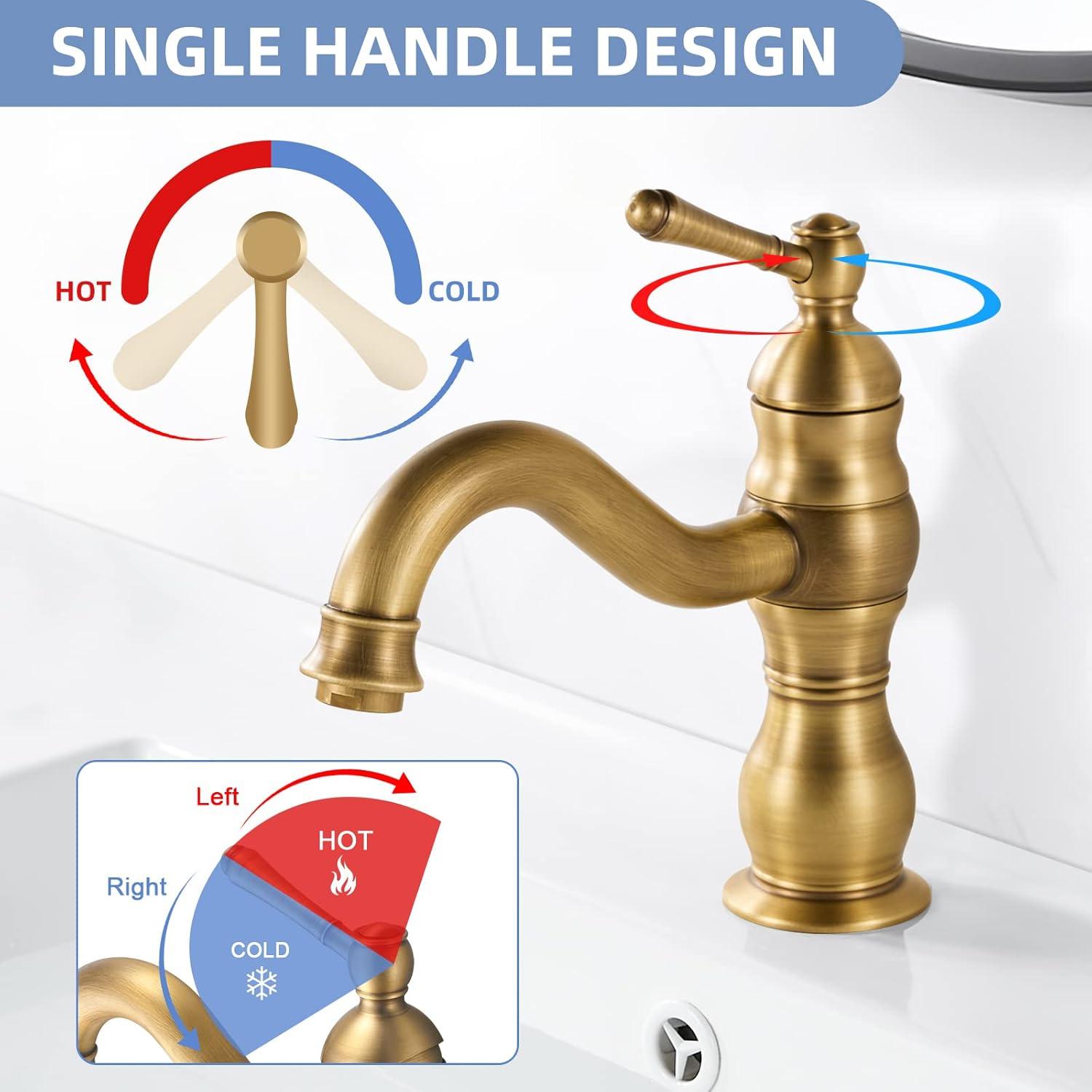 Kisimixer Antik Bronze Wasserhahn Bad Armatur 360° Schwenkbar - Retro Messing Mischbatterie Waschtischarmatur, G3/8 EU Norm