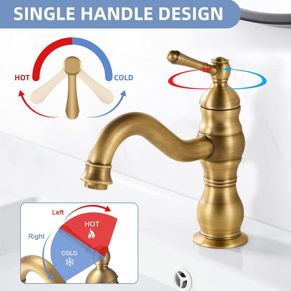 Kisimixer Antik Bronze Wasserhahn Bad Armatur 360° Schwenkbar - Retro Messing Mischbatterie Waschtischarmatur, G3/8 EU Norm