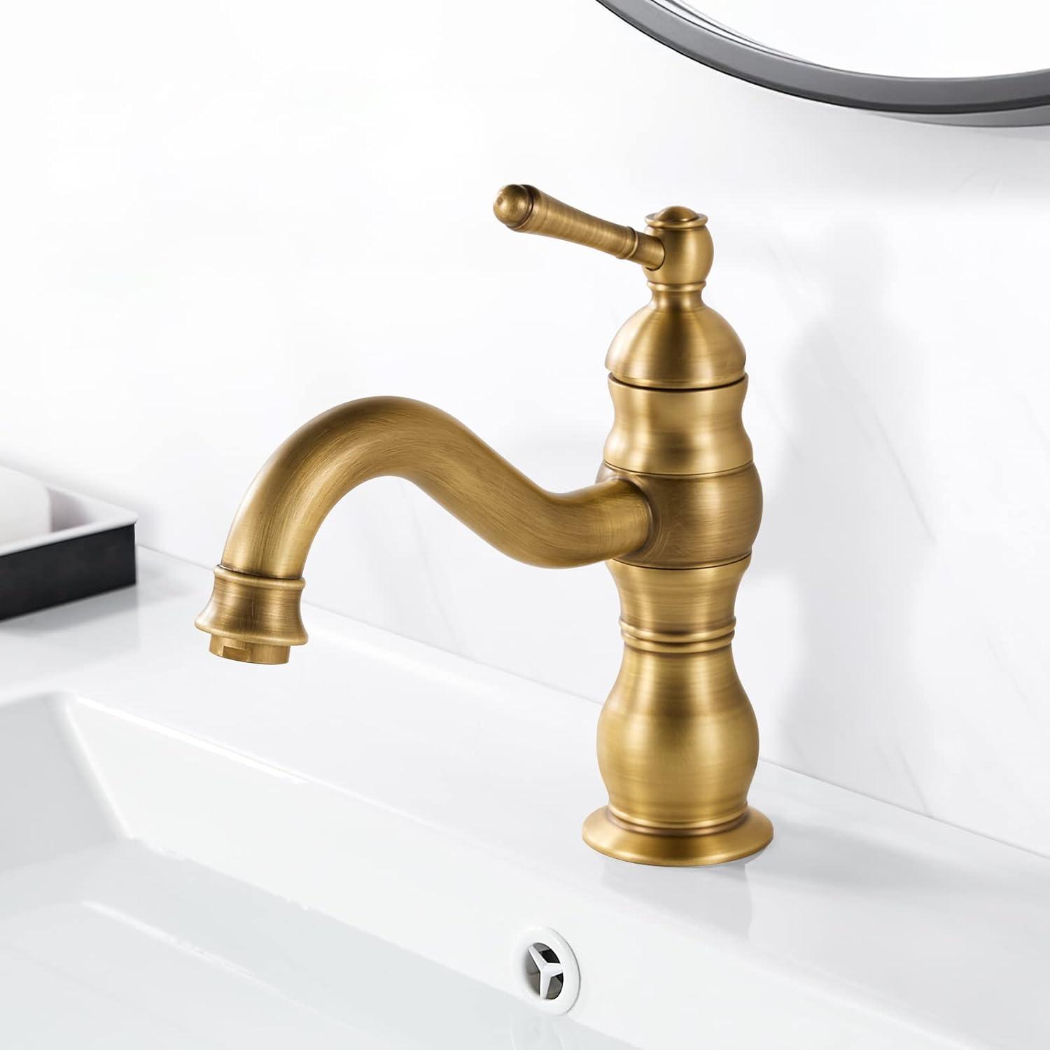 Kisimixer Antik Bronze Wasserhahn Bad Armatur 360° Schwenkbar - Retro Messing Mischbatterie Waschtischarmatur, G3/8 EU Norm