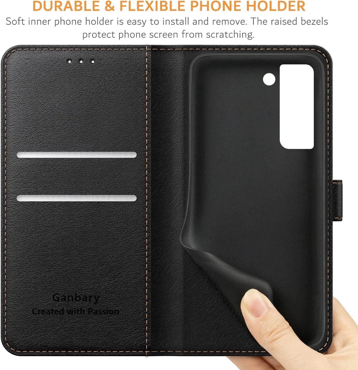 Samsung Galaxy S21 FE 5G Handyhülle Schwarz Leder Tasche mit Kartenschlitzen