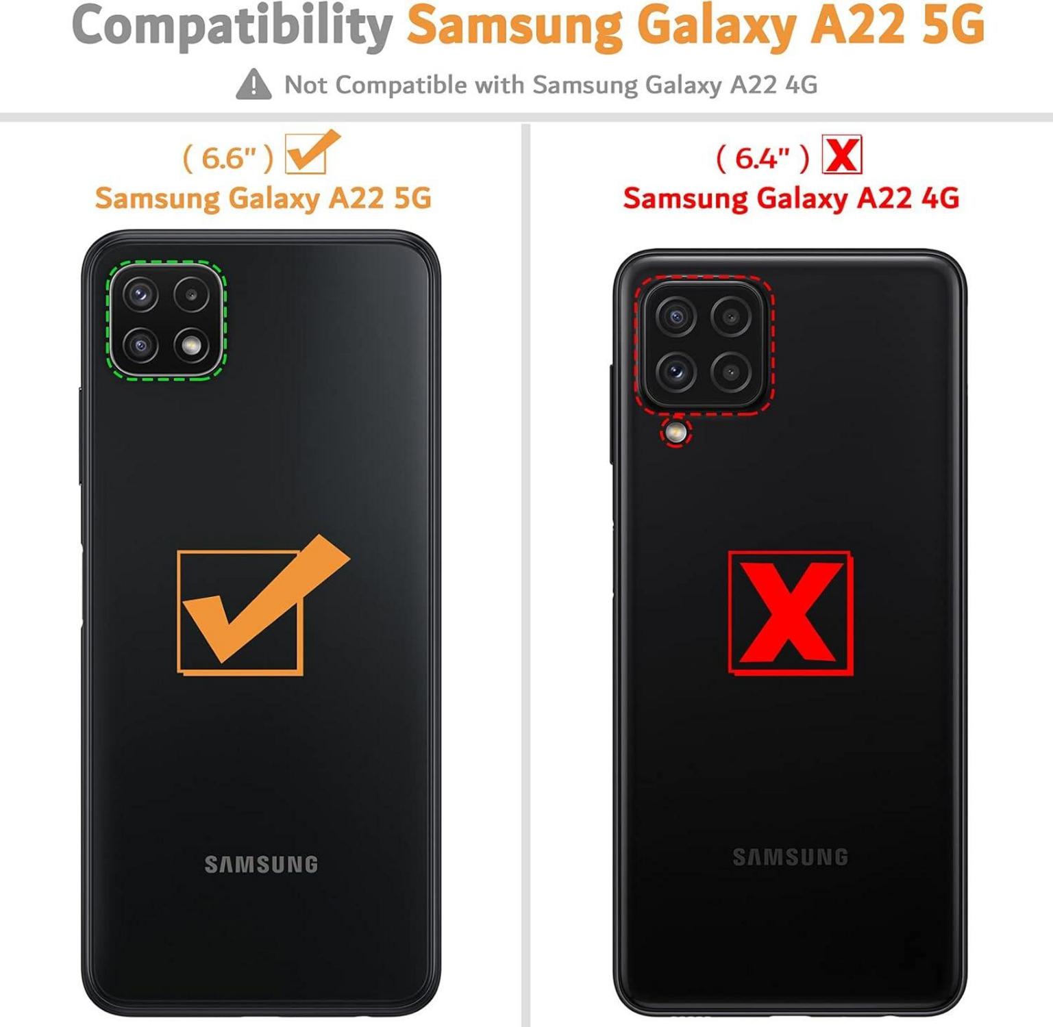 Samsung Galaxy A22 5G Handyhülle Schwarz Leder Tasche mit