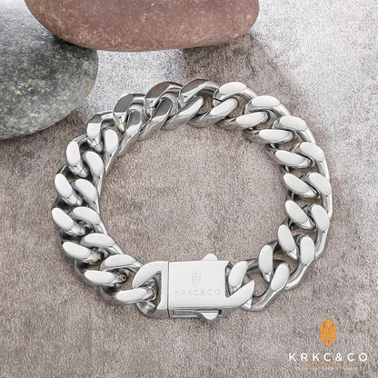 Herren Kubanische Panzerkette Armband 12mm Edelstahl 18K Gold beschichtet 21.6cm