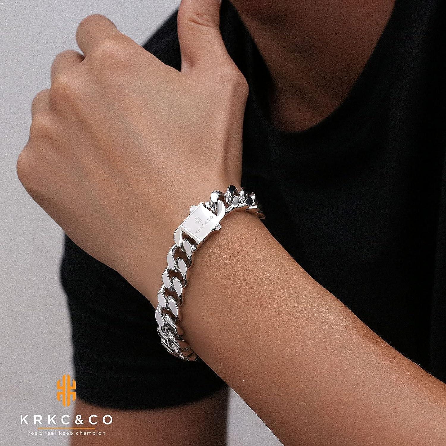 KRKC&CO Cuban Armband für Herren 18K Gold/Weißgold beschichtet Edelstahl 12mm 21.6cm