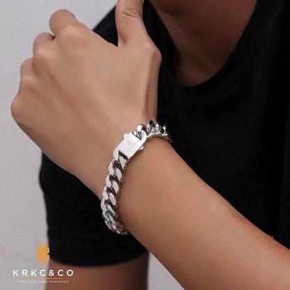 KRKC&CO Cuban Armband für Herren 18K Gold/Weißgold beschichtet Edelstahl 12mm 21.6cm