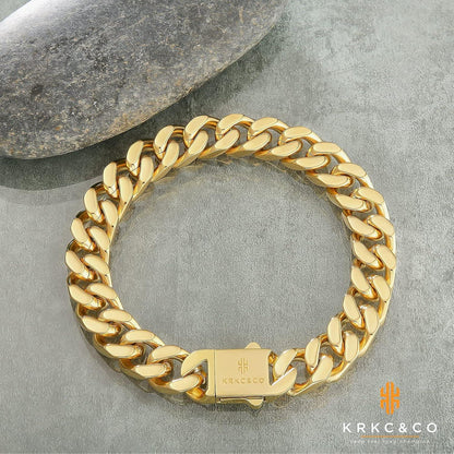 Edelstahl Cuban Armband Herren 18K Gold beschichtet 12mm 20.3cm Golden