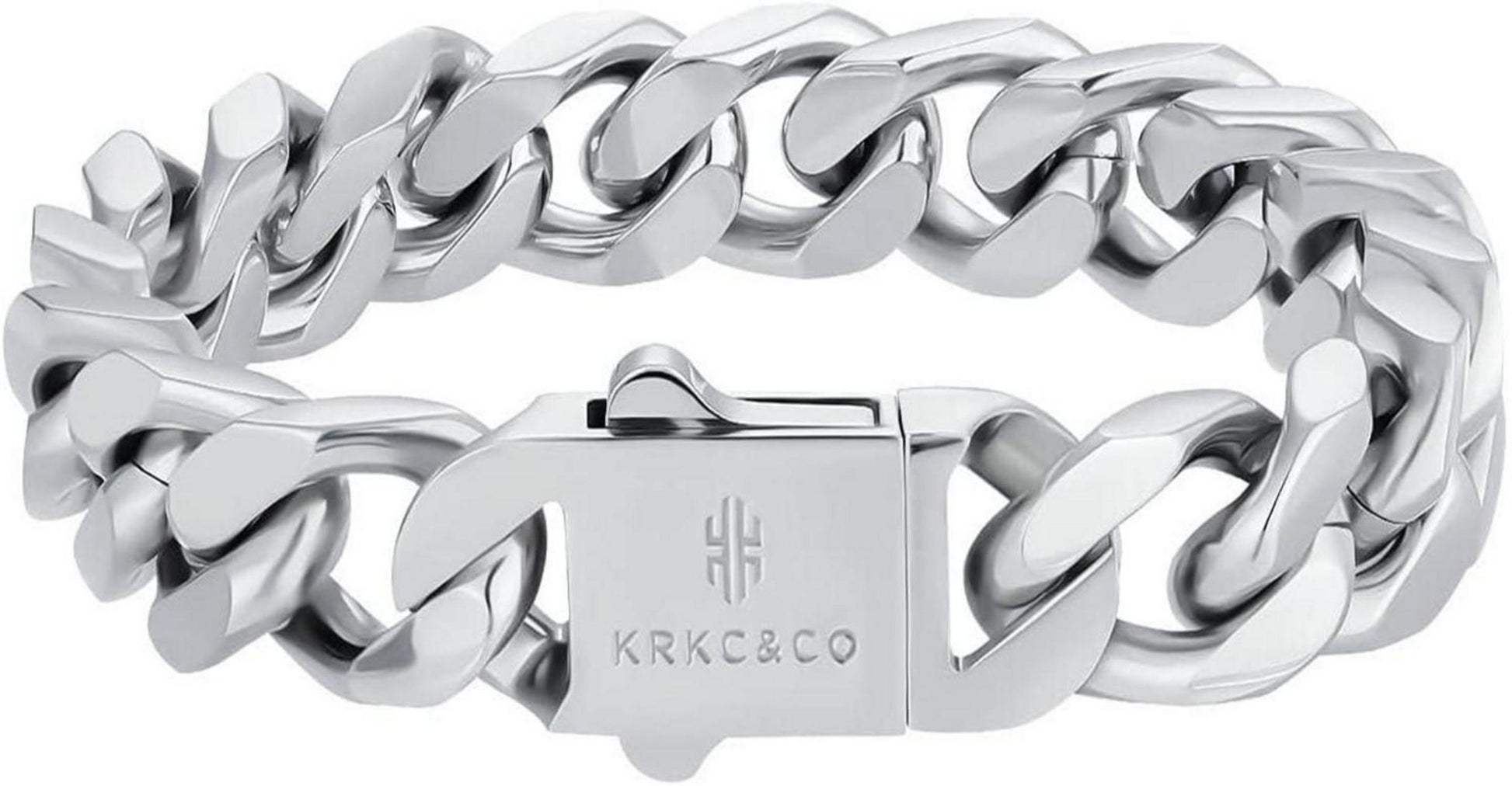 Exklusives KRKC Cuban Link Armband Edelstahl 14mm Silber 20.3cm