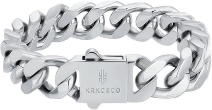 Exklusives KRKC Cuban Link Armband Edelstahl 14mm Silber 20.3cm