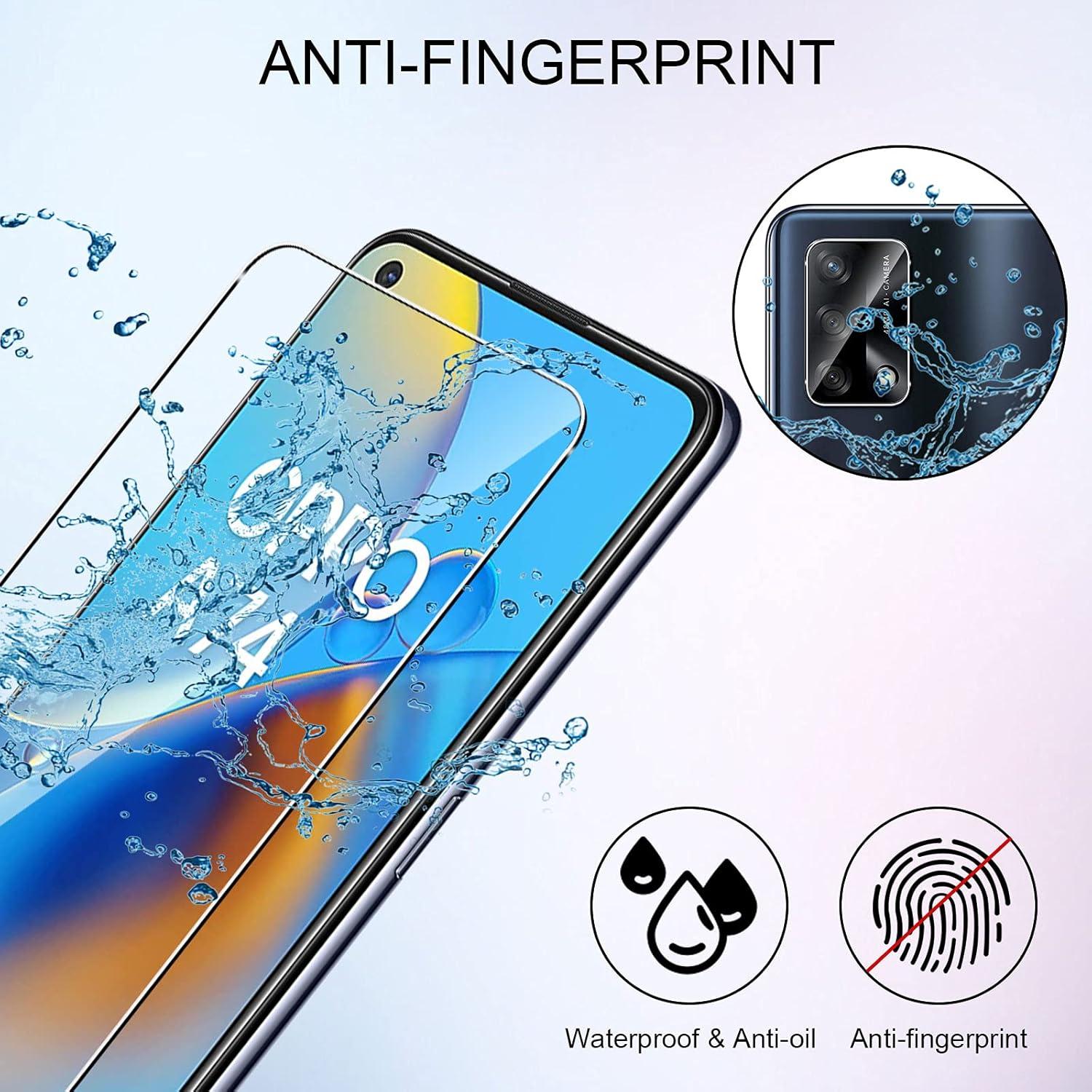 QULLOO Schutzfolie + Kamera Panzerfolie für Oppo A74 4G [4 Stück], 9H Hartglas Displayschutzfolie