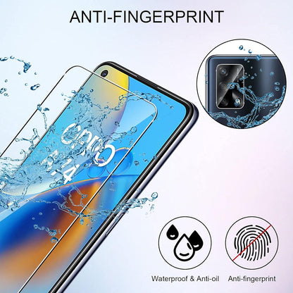 QULLOO Schutzfolie + Kamera Panzerfolie für Oppo A74 4G [4 Stück], 9H Hartglas Displayschutzfolie