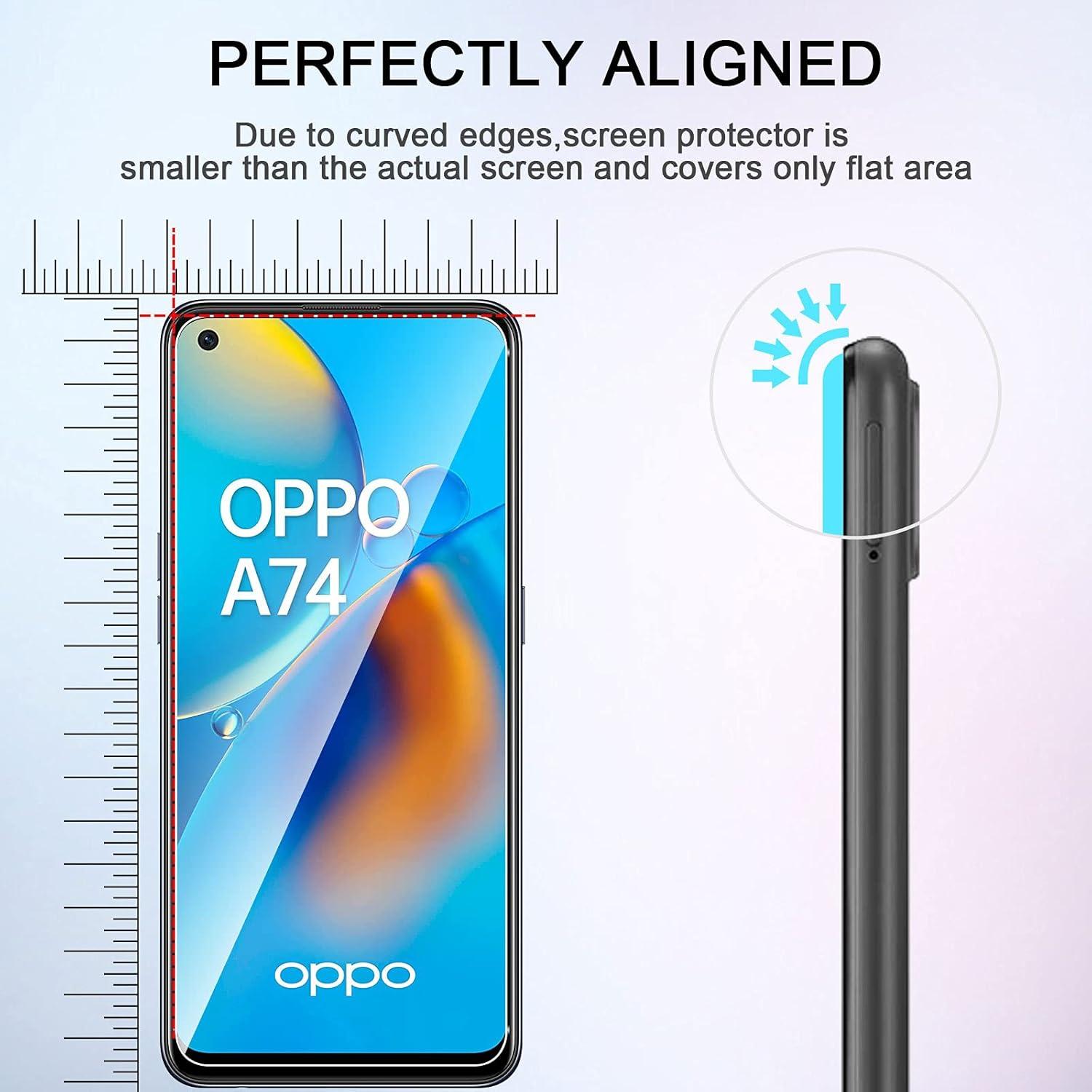 Displayschutzfolie für Oppo A74 4G, 9H Hartglas, 2 Stück + Kamerafolie