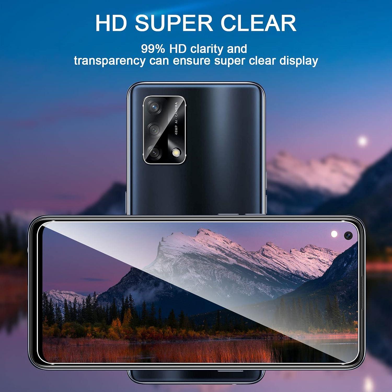 Displayschutzfolie für Oppo A74 4G, 9H Hartglas, 2 Stück + Kamerafolie