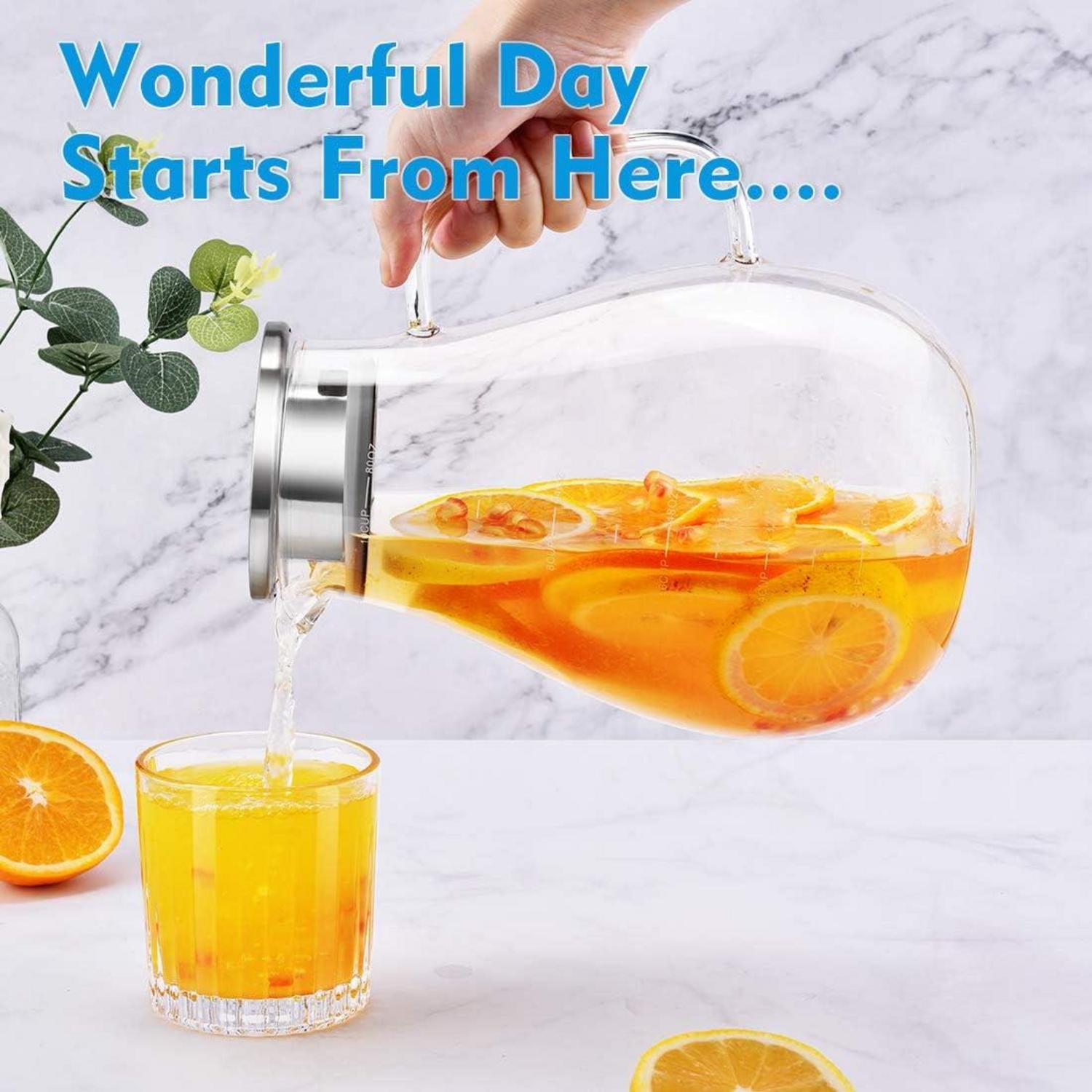 2,4L Glaskaraffe Wasserkaraffe Borosilikatglas deckel Hitzebeständig