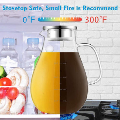 Borosilikatglas Glaskaraffe 2.4L Wasserkaraffe mit Deckel Hitzebeständig