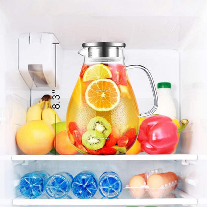 Glaskaraffe 2.4L Wasserkaraffe mit Deckel Borosilikatglas Karaffe