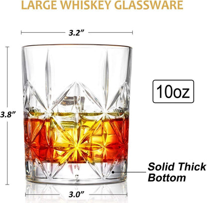 Whiskeygläser 315ml Old Fashioned Set für Männer, Whisky Tumbler Glas Cocktail 4