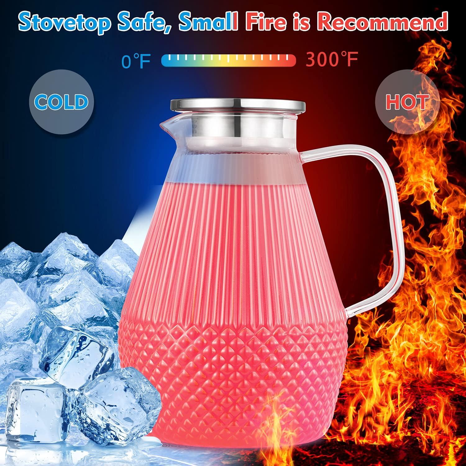 Wasserkaraffe 2.4L Glaskaraffe Borosilikatglas Deckel Hitzebeständig