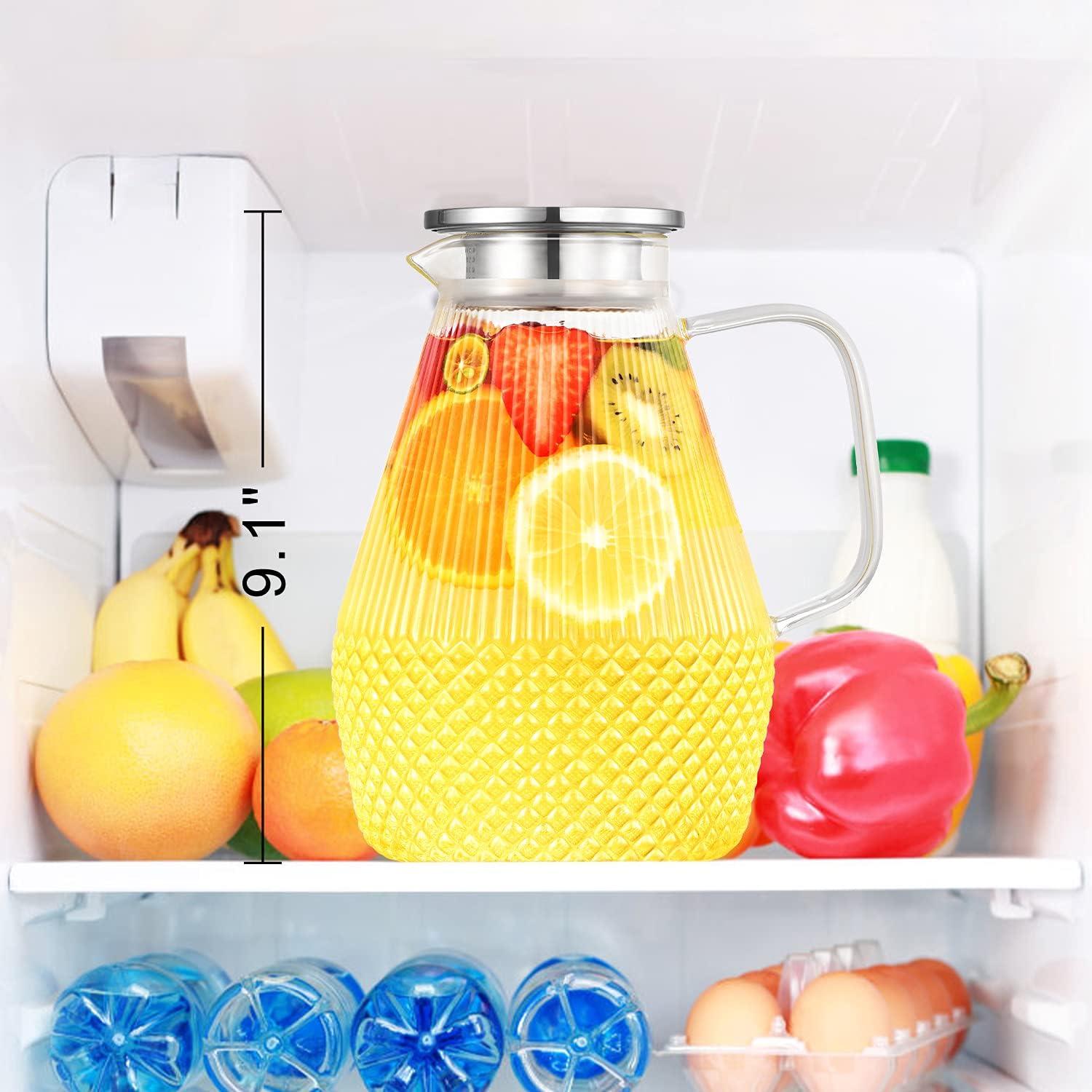 Wasserkaraffe 2.4L Glaskrug mit Deckel Borosilikatglas Hitzebeständig