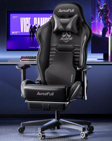 AutoFull Gaming Stuhl ergonomisch Gamer PU-Leder Schwarz