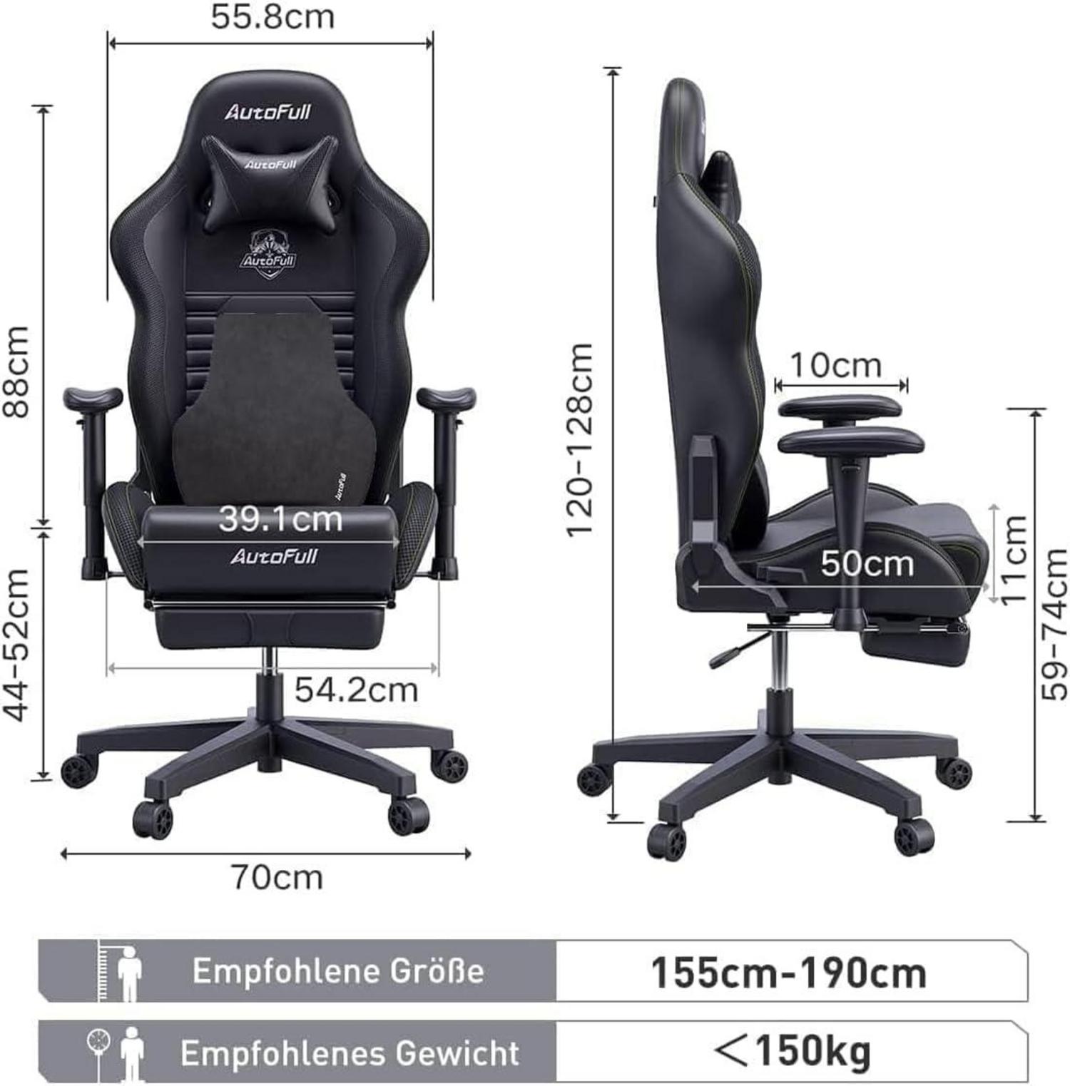 Hochwertiger Gaming-Stuhl mit Fußstütze Schwarz
