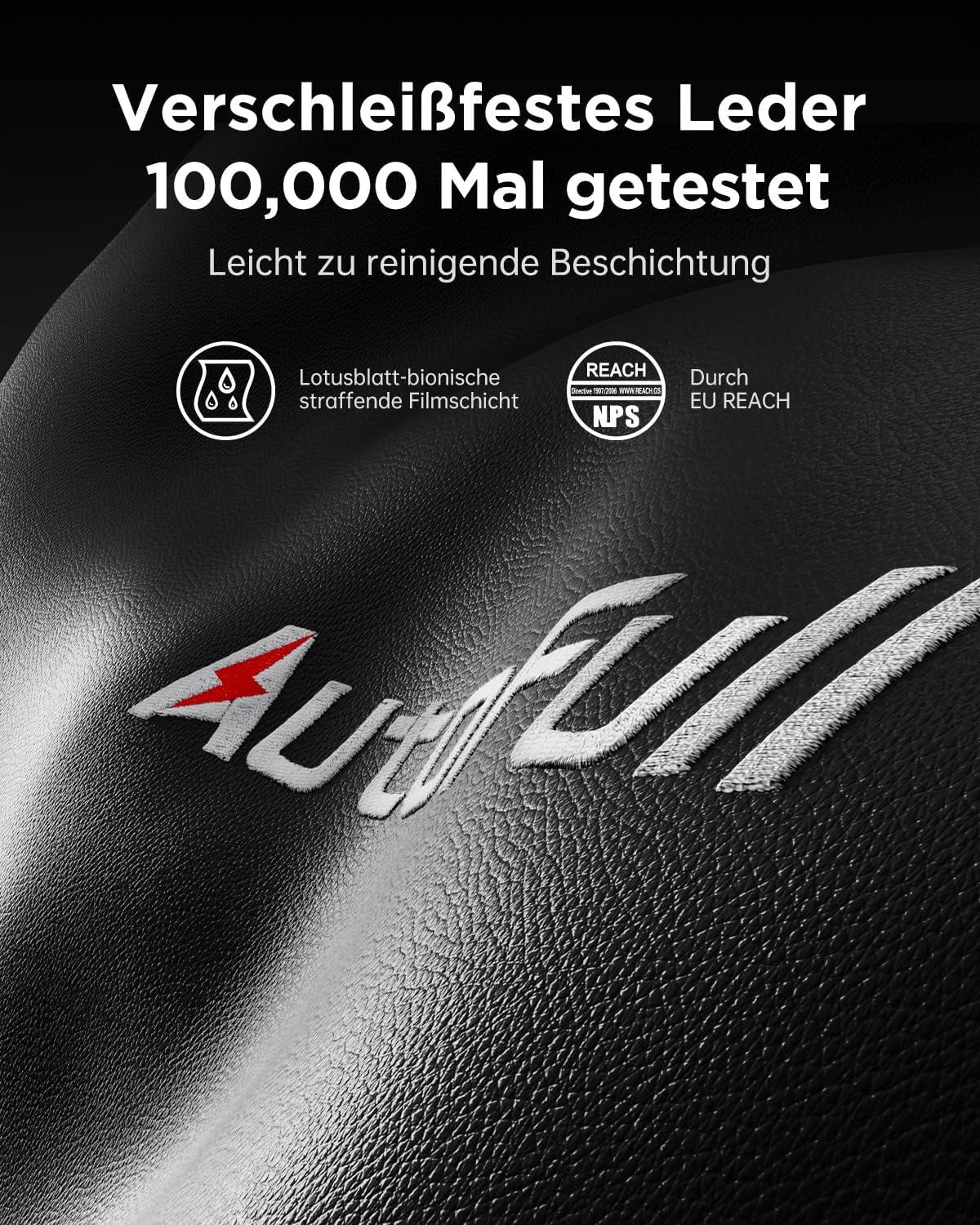 AutoFull Gaming-Stuhl ergonomisch Gamer-Bürostuhl PU-Leder Fußstütze Schwarz