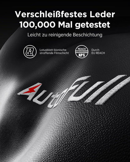 AutoFull Gaming-Stuhl ergonomisch Gamer-Bürostuhl PU-Leder Fußstütze Schwarz