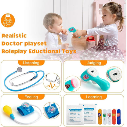 Kinder Arztkoffer aus Holz mit echtem Stethoskop und Zubehör