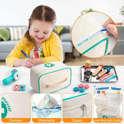 Kinder Arztkoffer aus Holz mit echtem Stethoskop und Zubehör