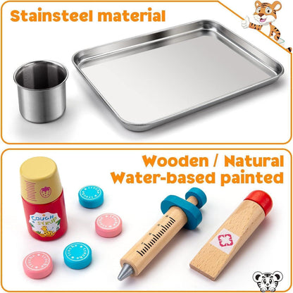 Kinder Arztkoffer aus Holz mit echtem Stethoskop und Zubehör