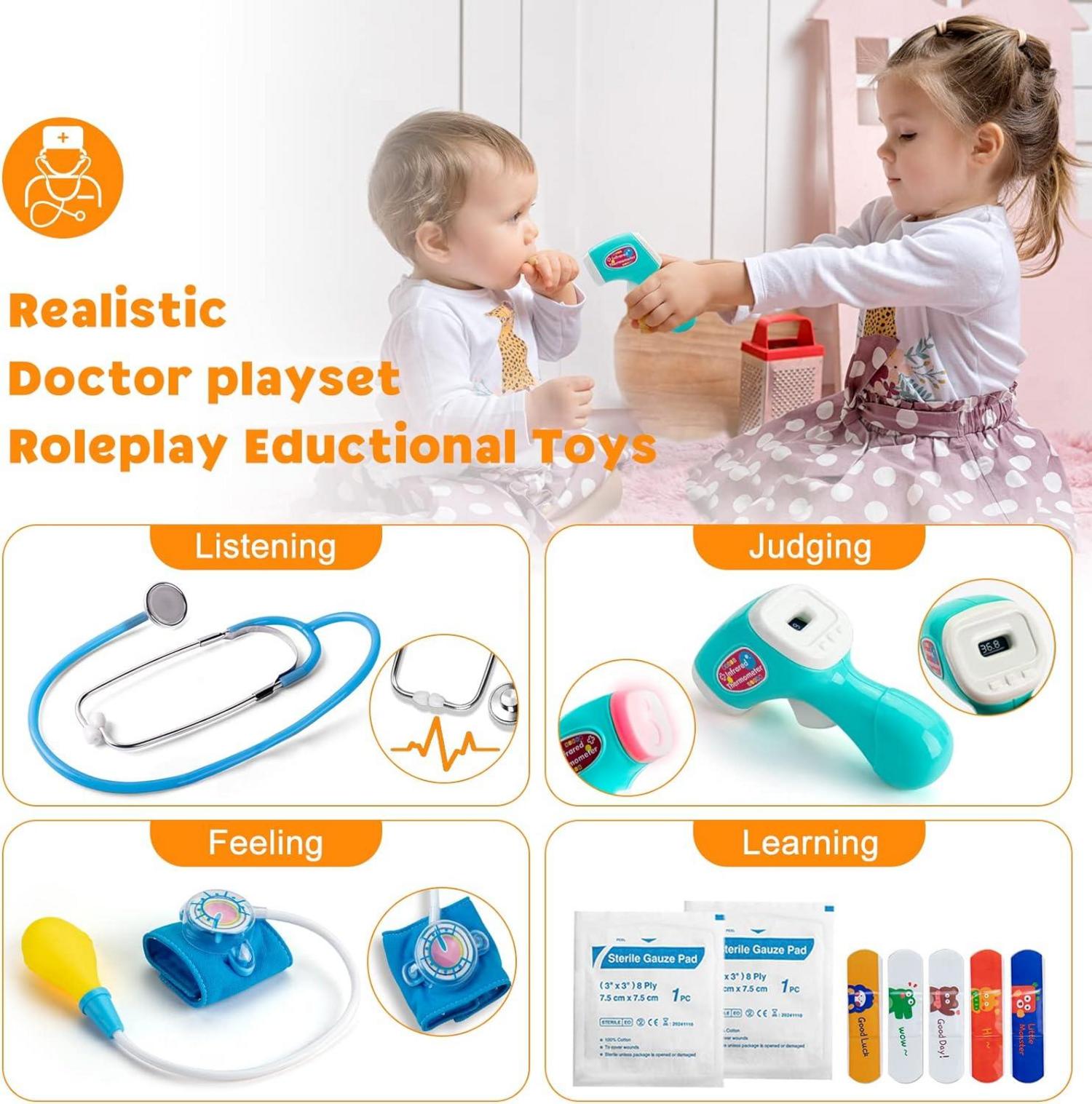 Arztkoffer Kinder Holz Doktor Spielzeug Stethoskop Thermometer Spritze