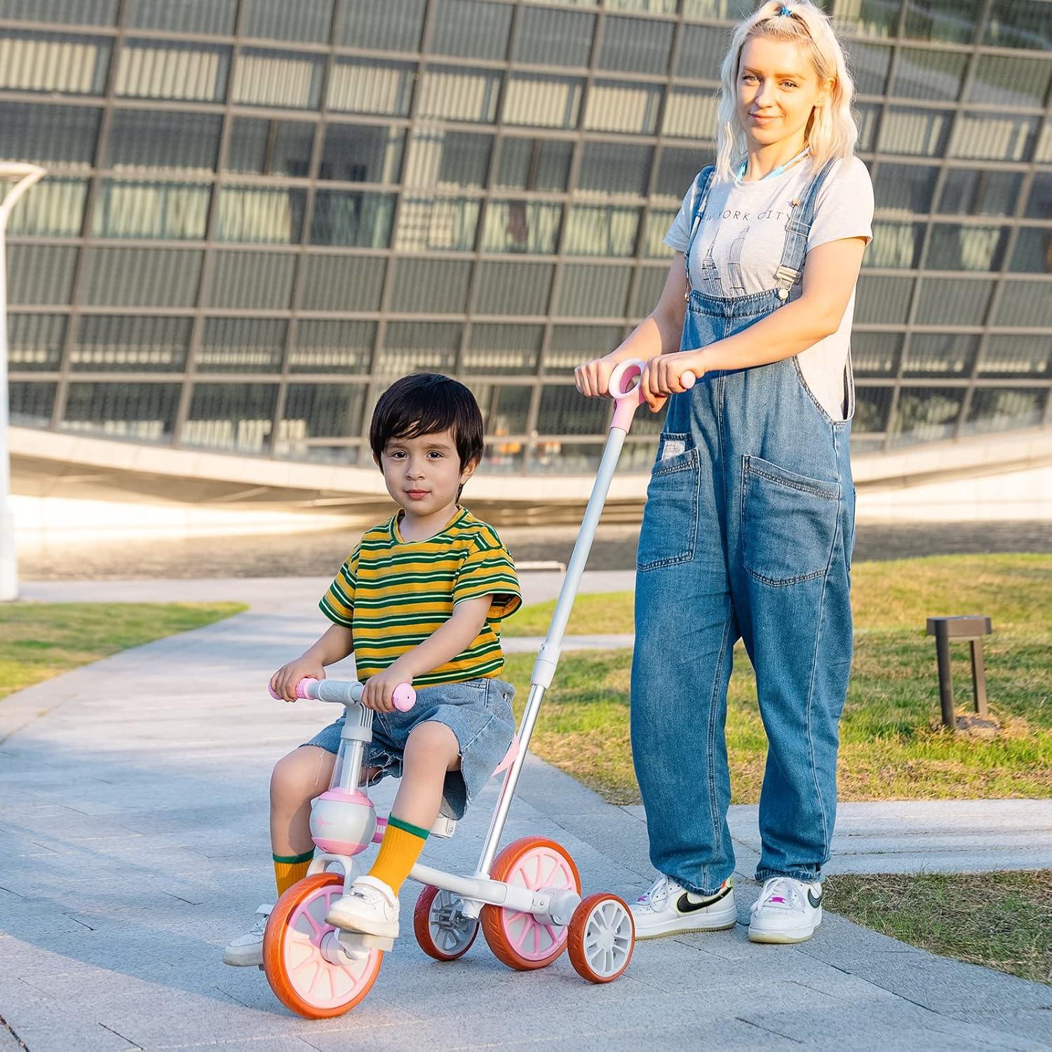 KORIMEFA 4 in 1 Laufrad Kinderdreirad Lauffahrrad Rosa