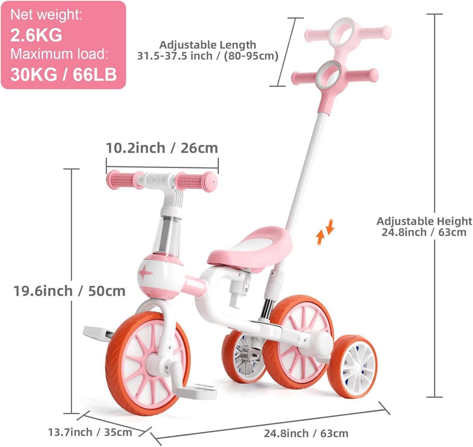 Kinder Laufrad 4 in 1 Lauffahrrad Dreirad ab 1-4 Jahre Rosa