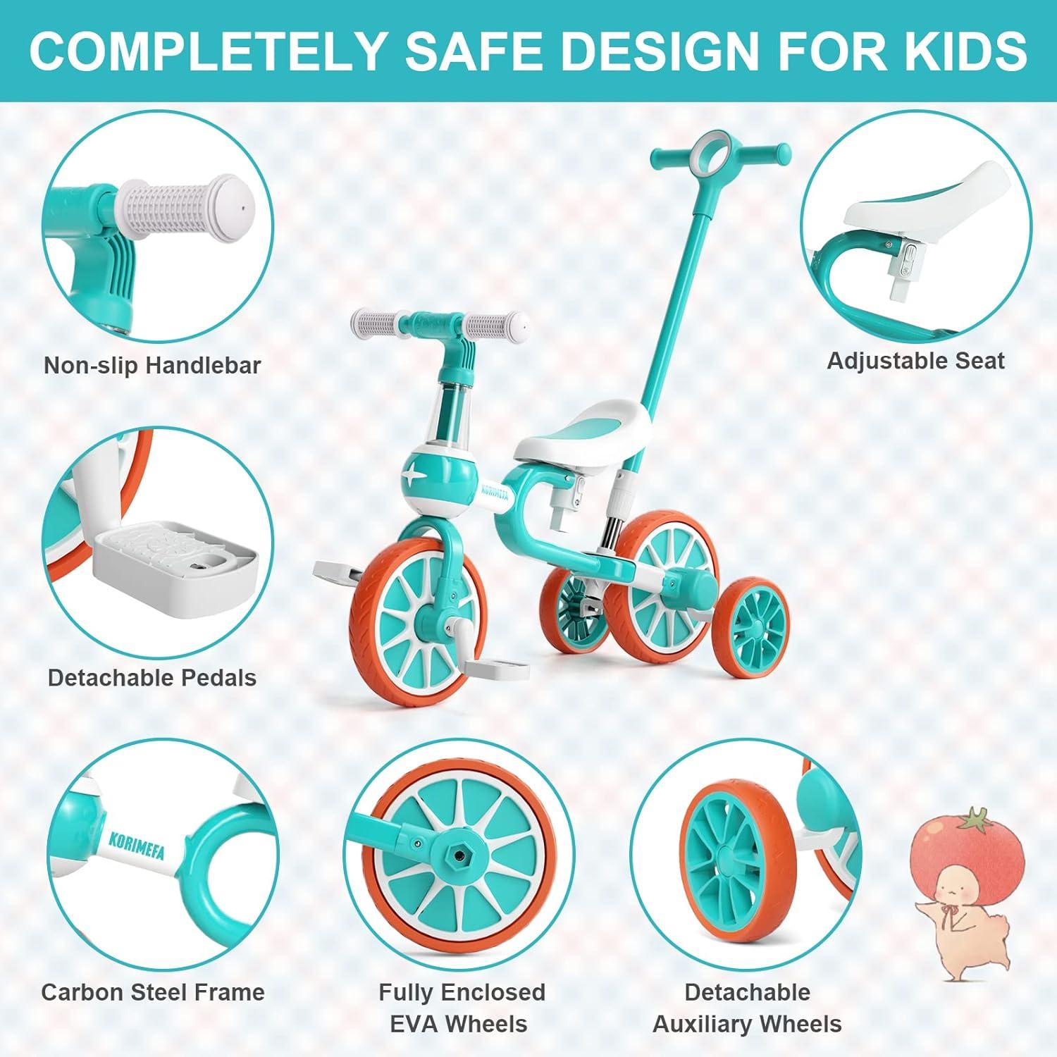 Kinder Laufrad 4 in 1 Lauffahrrad für Kinder ab 1-4 Jahren Grün