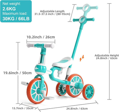 KORIMEFA Laufrad 4 in 1 Kinderdreirad Lauffahrrad ab 1-4 Jahre Grün