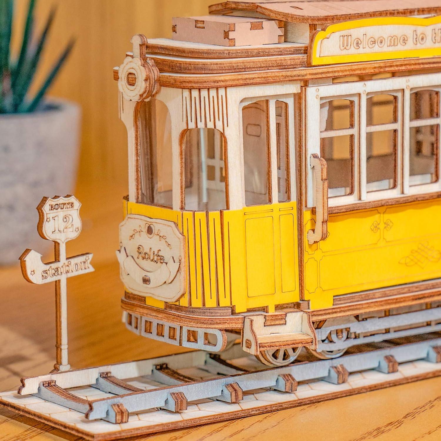 3D Holzpuzzle Modellbau Straßenbahn Car Holzbausatz 145 Teile für