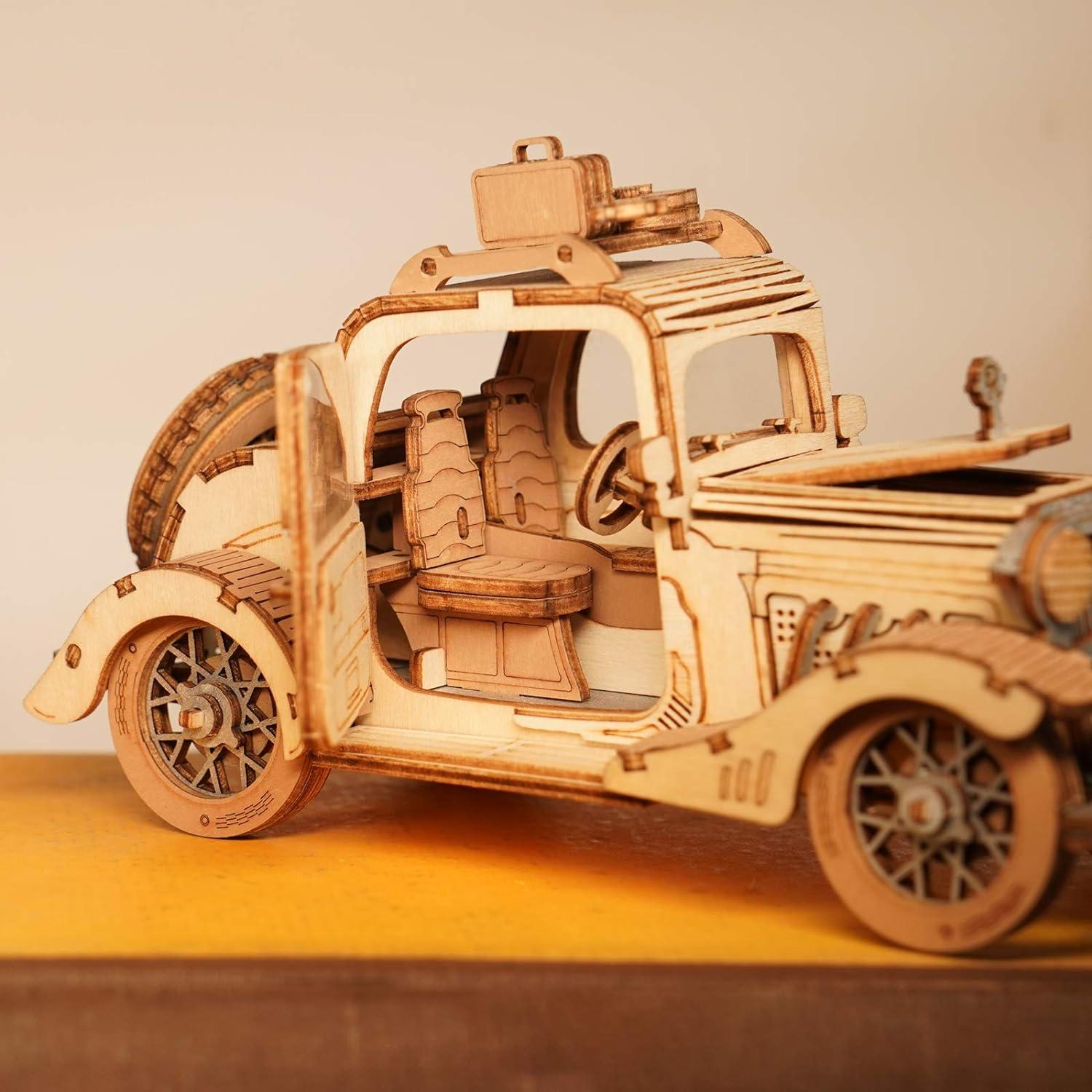 Retro 3D Holz Puzzle Modellbausatz Vintage Oldtimer Auto 164 Teile