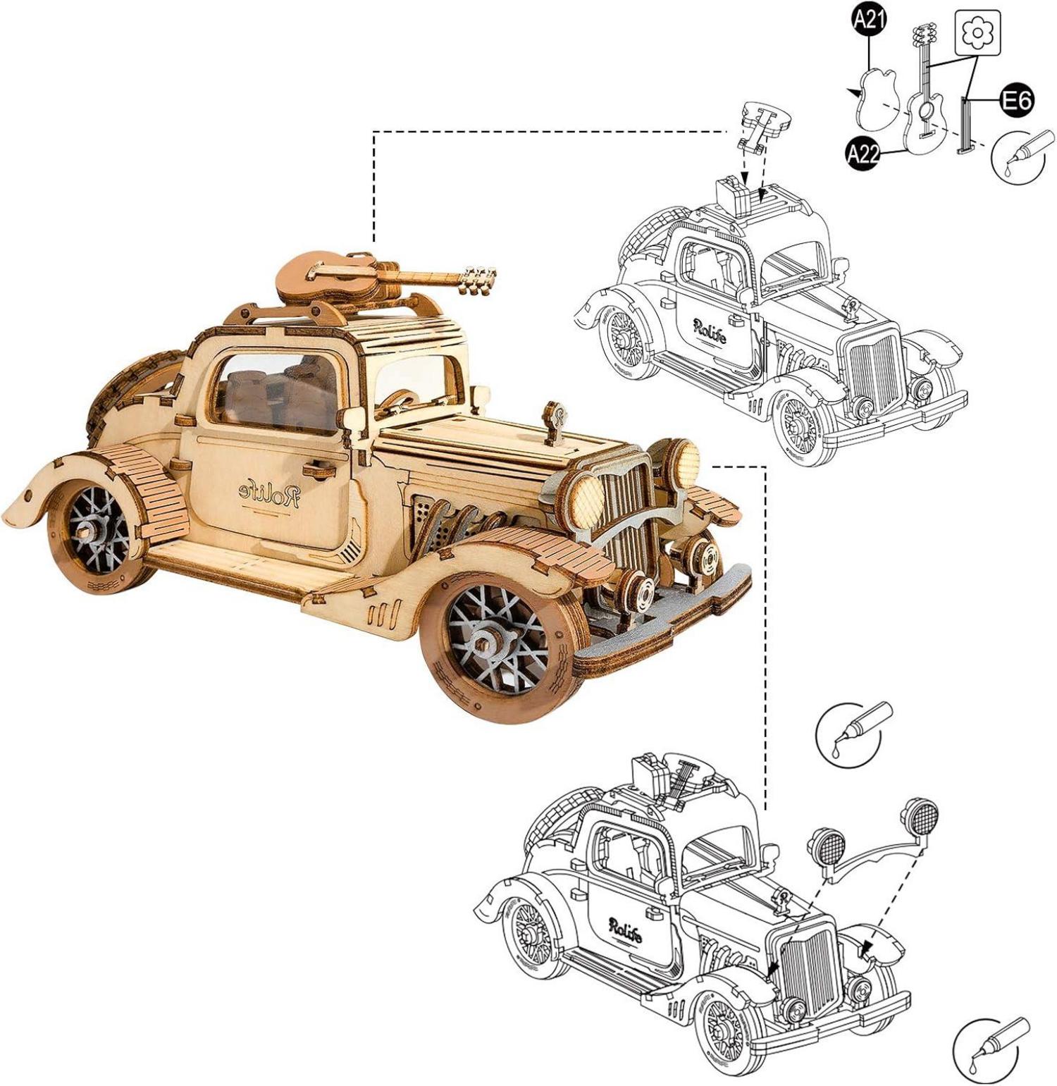 3D Holzpuzzle Oldtimer Modellbausatz Erwachsene Vintage Auto 164 Teile
